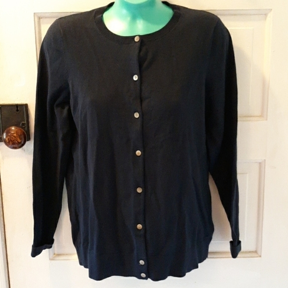 L.L.Bean Supima Cotton Navy blue cardigan sweater - Picture 1 of 3